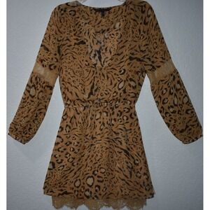 White House Black Market sz 2 Dress Soft Blouson Leopard Lace Chiffon Animal